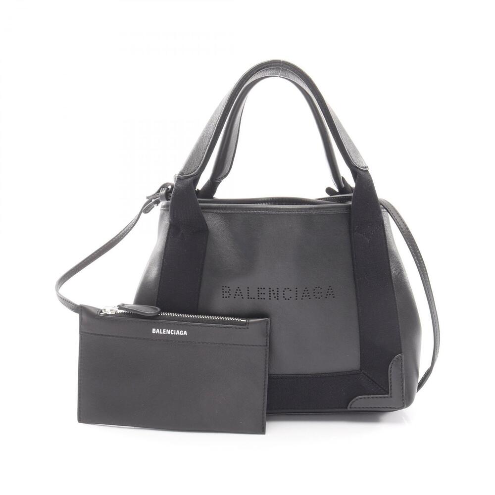 Balenciaga Navy Blue Cabas Handbag Leather Black
